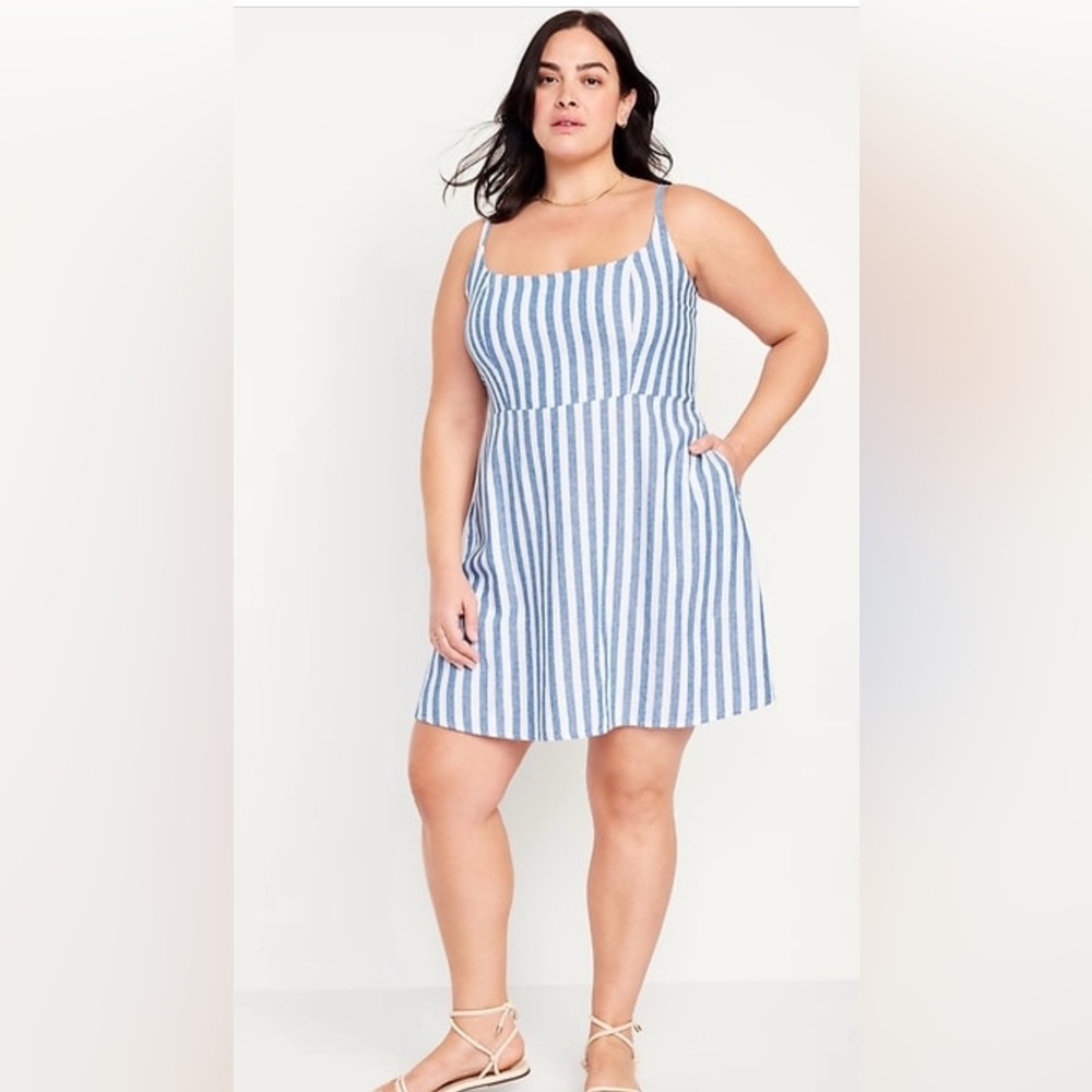 Old Navy‎ Plus Size Fit & Flare Linen Blend Striped Mini Dress Sizes 3X & 4X